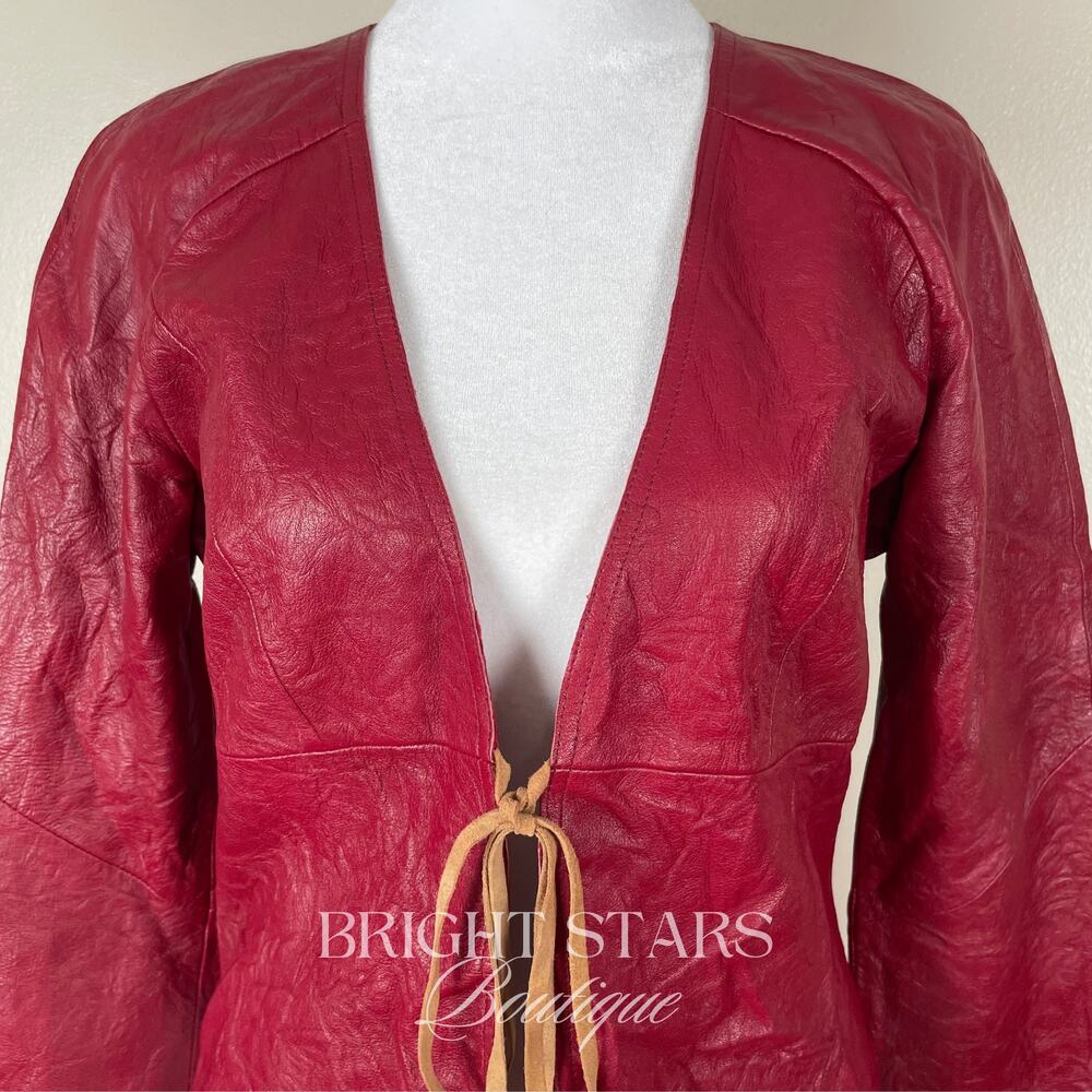 Rare Red Leather Jacket ASO Buffy the Vampire Slayer Tie Front Vintage Y2K - Picture 9 of 12